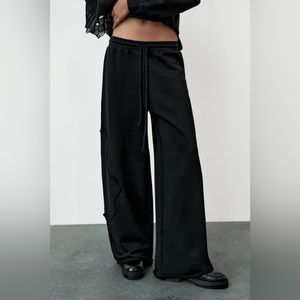 Zara COMBINATION TRICOT PANTS size M IN BLACK